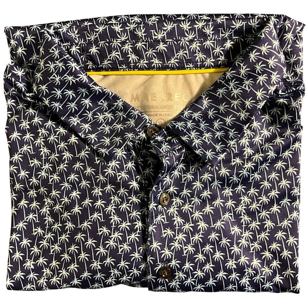 Maelreg Performance XL Men’s Golf Polo Short Sleeve Navy Blue Palm Trees